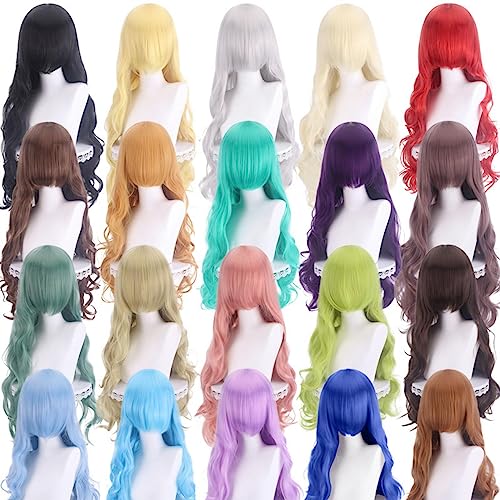 Long Wavy Lavender Wig with Bangs - 80cm Synthetic Curly Hair for Women - Variation JF80-27