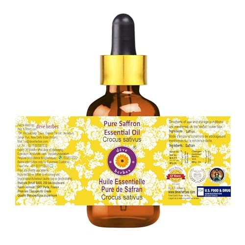 d?ve herbes Saffron Essential Oil (Crocus sativus) with Glass Dropper | Pure | Non-Sticky | Non-Greasy | Lightweight | Men & Women | All Skin Types | Steam Distilled 5ml (0.16 oz)