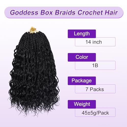 14 Inch Goddess Box Braids Crochet Hair for Black Women - Boho Crochet Braids - Pack of 7 - 1B#