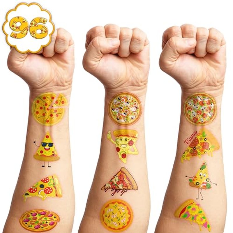 102 PCS Pizza Temporary Tattoos Themed Birthday Party Decorations Favors Supplies D?cor Cute Pie Slice Fast Food Tattoo Stickers Gifts For Boys Girls Class Prizes Rewards Cartoon Carnival