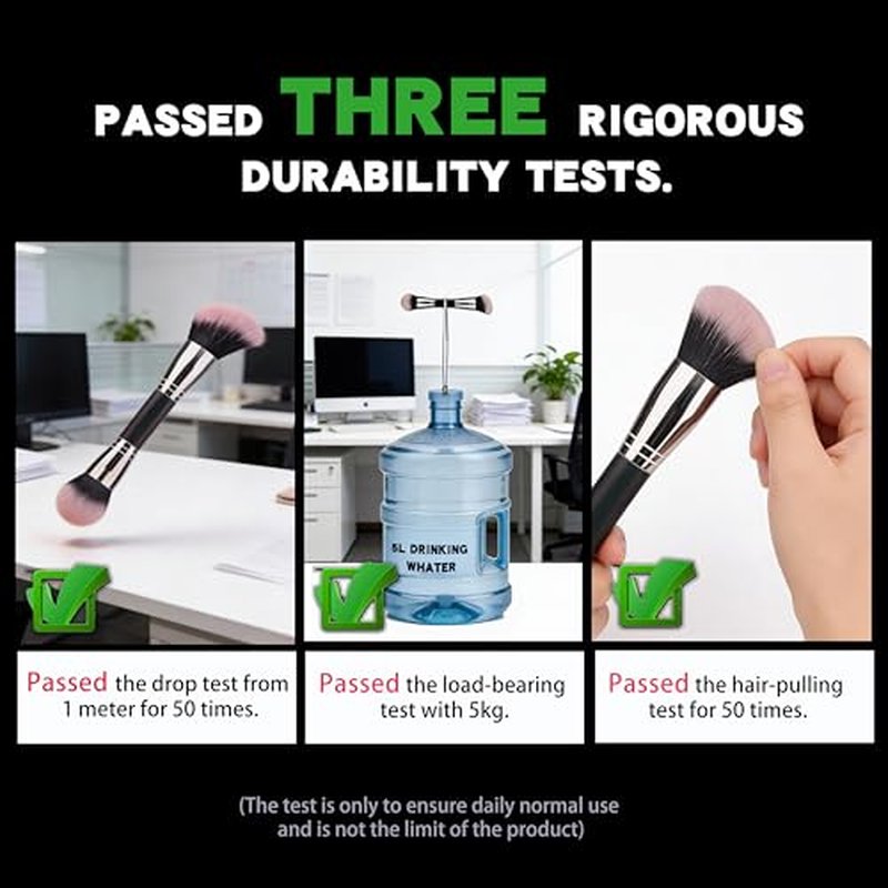 Dual-Ended Foundation Makeup Brush -Large 1 Inch Bristles Black Wooden Handle Aluminum Ferrule Foundation &Powder Brush Wet & Dry Use for Professional and Daily Full Coverage Flawless Finish