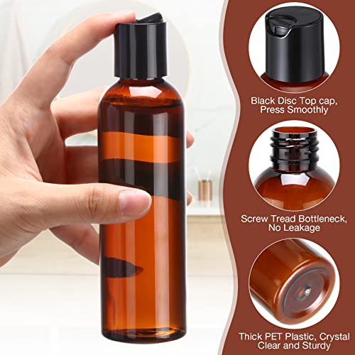 30 Pack 200ml Amber Plastic Travel Squeeze Bottles with Flip Cap for Liquids & Lotions