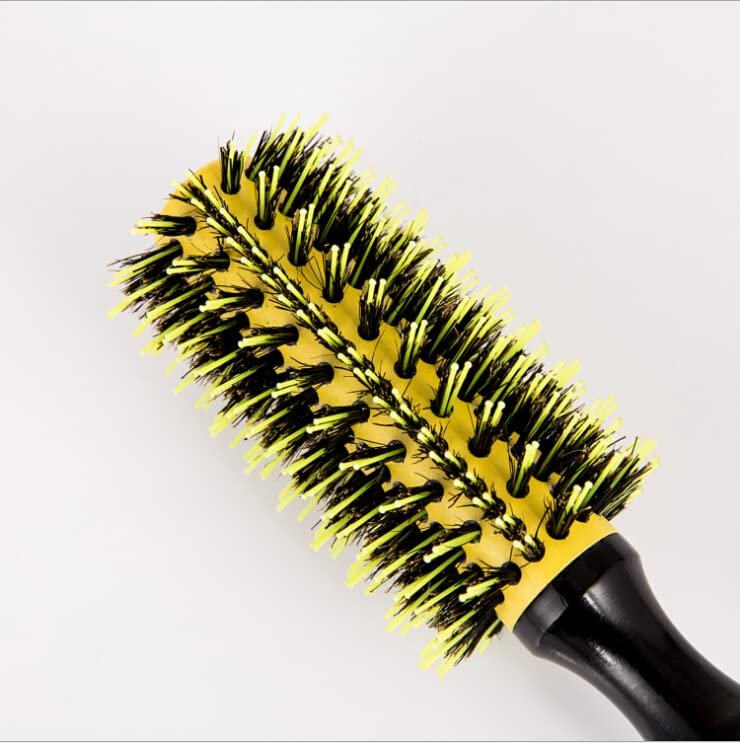 Yellow Thermal Round Boar Bristle Hair Brush Set for Styling & Scalp Massage - 6 Pieces