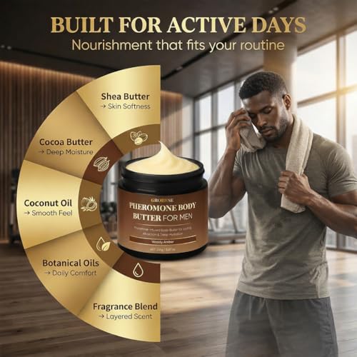 Allaura Beauty Woody Amber Pheromone Body Butter for Men – Hydrating Fragrance Moisturizer with Shea & Coconut Oil