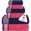 CASA COPENHAGEN He & She 6 Pieces Towel Set- Dutch Blue + Pink, 550 GSM 2 Bath Towel 2 Hand Towel 2 Washcloth, Designed in Denmark Made of Soft Egyptian Cotton for Bathroom, Kitchen & Shower