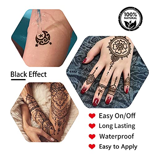 Tattoo Paste Cones, 6Pcs Semi Permanent Temporary Tattoos Kit, India Body DIY Art Painting for Women Men Teen, Summer Trend Freehand Paste with 3 Colors, 20 Adhesive Stencil, 1 Bottle, 4 Nozzles