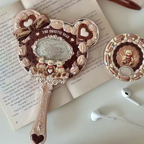 Flower Knows The Sweetie Bear Hand Mirror in Caramel Brown 8.5" L x 4" W