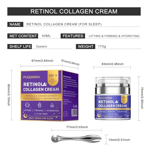 Neck Cream Firming and Tightening with Retinol and Peptide Anti Wrinkle Cream for Women Overnight Treatment Infused with Collagen Hyaluronic Acid and Lavender Extract for Calming Night Care
