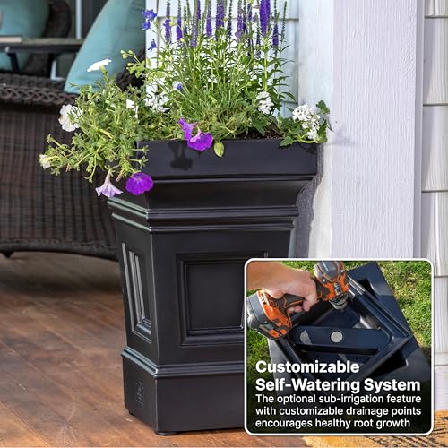 Outdoor Planters with Drainage - Black Plastic Square Garden Pots 2-Pack