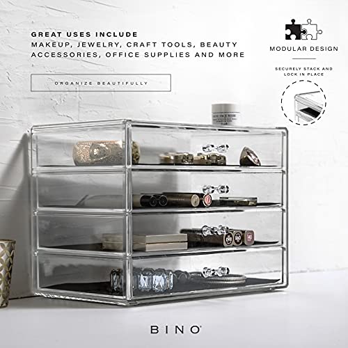 BINO | 4 Drawer Makeup Organizer | Lenox Avenue | THE MANHATTAN SERIES | Makeup Drawer Storage | Cosmetic Organizer | Plastic Vanity | Organizer Clear Makeup Organizers And Storage Cases | Acrylic