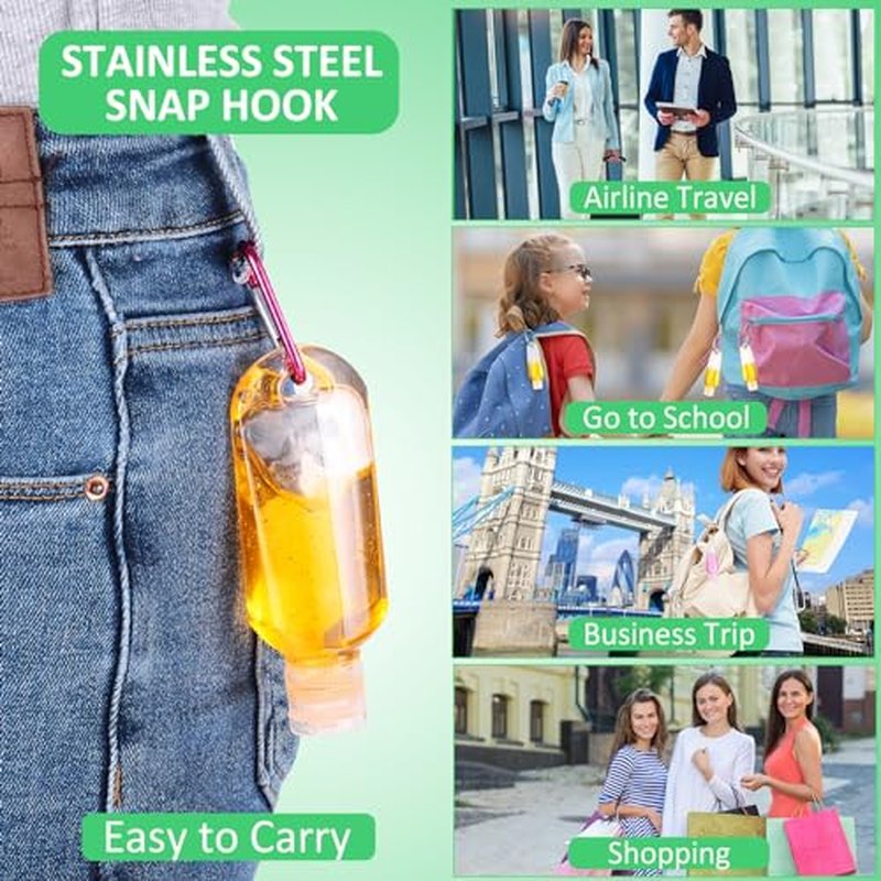 50 Pcs Traveling Bottles with Keychain 2oz Clear Plastic Hand Sanitizer Holder Keychain Empty Refillable Liquid Packing Container Squeeze Plastic Bottle with Lid,Rectangle