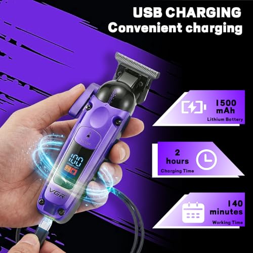 VGR 274 Professional Hair Trimmer for Men with T-Blade, Purple - Cordless, Adjustable, Long Battery Life