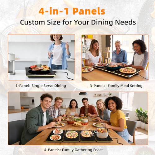 YEJOUMO Black 4-in-1 Detachable Electric Food Warming Tray 33x15 Inch