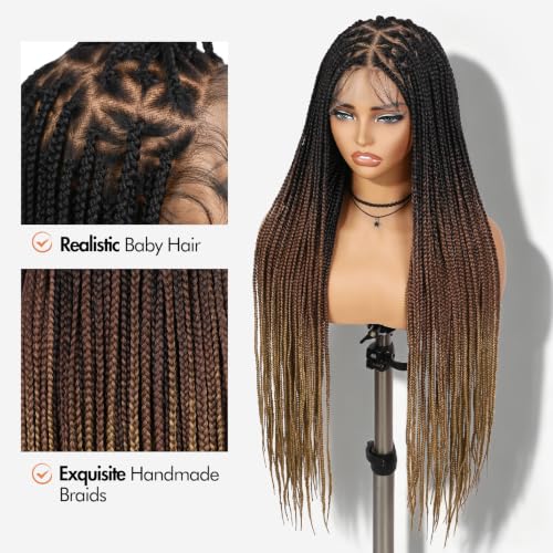 Full Lace Knotless Box Braided Wigs for Black Women - Ombre Brown Variation