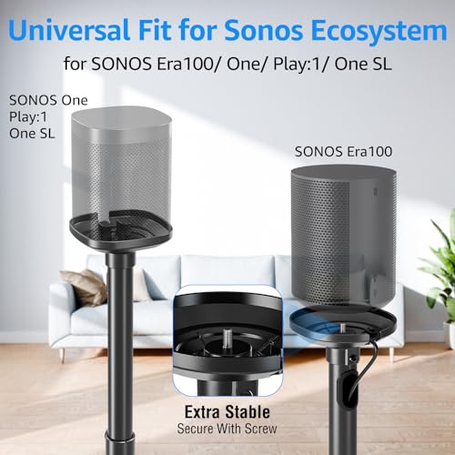 MOUNTUP Adjustable Speaker Stands for Sonos Era 100 & One - Floor Standing, Cable Management, Height 35-43 Inches, Pair