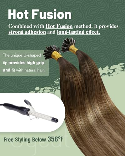 Ugeat U Tip Hair Extensions Real Remy Human Hair Ombre Brown 16 Inch 40G Pack of 50