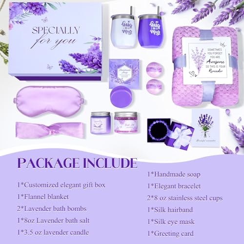 Lavender Get Well Soon Gifts for Women After Surgery,Birthday Gift Boxes For Women,12Pcs Self Care Package,Thinking of You Gift Basket,Relaxing Spa Gift For Her, Mom,Wife, Sister,Best Friend,Christmas