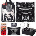 7 Pcs Witchy Gifts for Women Gothic Ouija Blanket Astrology Witch Canvas Tote Bag Makeup Bag Glass Cup Necklace Witchy Stuff Spooky Favors Gothic Gifts for Women