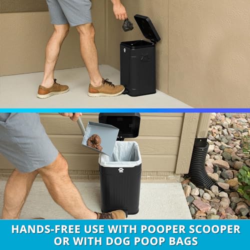 Nevink 12L Outdoor Dog Waste Trash Can with Lid, Odor Proof Foot Pedal, UV-Resistant Back Yard Waste Station (Black)