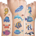 120 Glitter Styles Under the Sea Creature Temporary Tattoos for Kids Party Supplies - Sea Creature Tattoos for Boys Girls Ocean Birthday Party Favors Goodie Bag Fillers