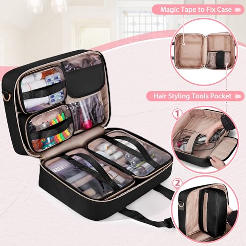 Extra Large Toiletry Bag for Women with 4 Individual Cases, Large Travel Makeup Organizer Bag with Hair Tool Pocket and Makeup Brushes Compartment