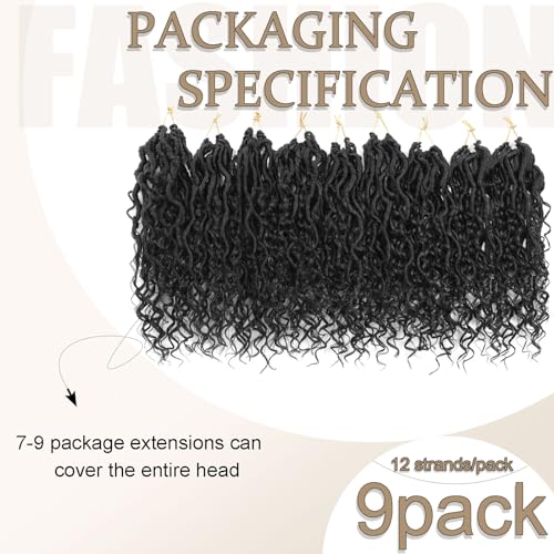 Molleas Goddess Locs Crochet Hair 10 Inch - Pre-Looped Faux Locs for Black Women, 1B Color, 3 Packs