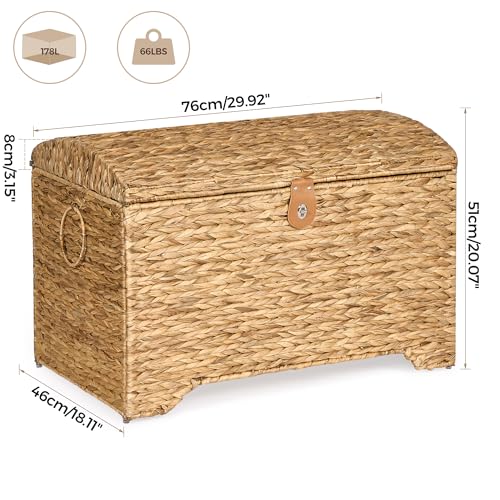 Honjourai Handwoven Water Hyacinth Storage Basket with Lid - Natural 178L Arched Lid