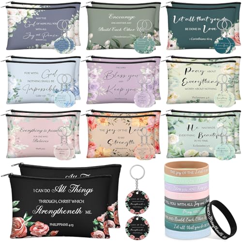 Christian Gift Set for Women - Bible Verse Makeup Bags, Keychains & Bracelets Bulk