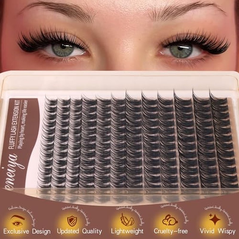 Geeneiya Wispy Lash Clusters Kit D Curl Eyelash Clusters Wispy 10-18MM DIY Lash Extension Kit Volume Cluster Eyelash Extensions Kit Individual Lashes with Waterproof Lash Bond and Seal for Beginners