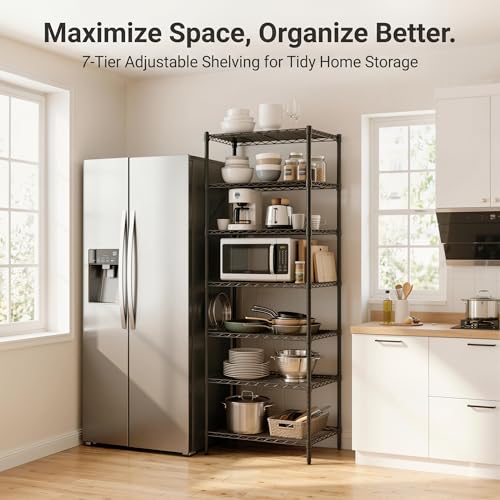 Heavy Duty 7-Tier Wire Shelving Rack - 24x24x72 Inches, Adjustable Steel Storage Unit