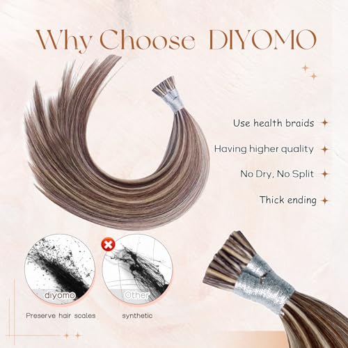 Remy Hair I Tip Extensions 18 Inch Golden Brown & Blonde - 30g Pack - DIYOMO