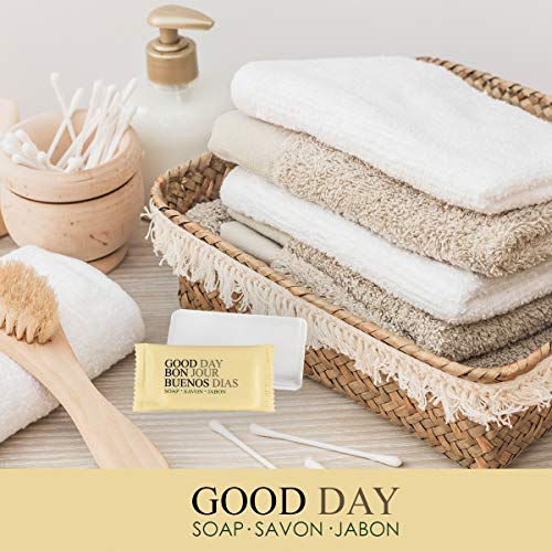 Soap Travel Size Bulk- Hand and Facial Soap - GOOD DAY - 0.5 OZ- 100 White Bars Per Case- Moisturizing - Individually Wrapped for Hotels, Rentals, Charity Donations, spa - Value Pack