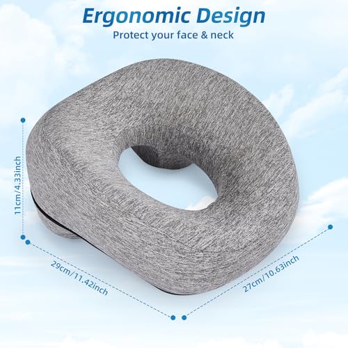 YOSHIKO Massage Table Face Down Pillows for Bed, Massage Headrest for Face Down Sleepers, Eye Surgery Recovery, Spa Pillow for Massage Table with Breathable Design, Removable Cover Grey