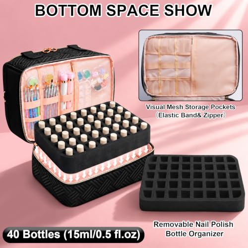 Nail Polish Organizer Bag Holds 80 Bottles with Lamp & Accessories - Black
