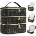 Travel Makeup Bag for Women Three Layer Large Cosmetic Case Water-resistant Toiletry Bag Organizer for Store Toiletries Cosmetic Accessories and Manicure Sets Gold Black