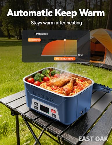 EAST OAK Cordless Heated Lunch Box 5.5-Cup with Schedule Heating & Large Blue Container