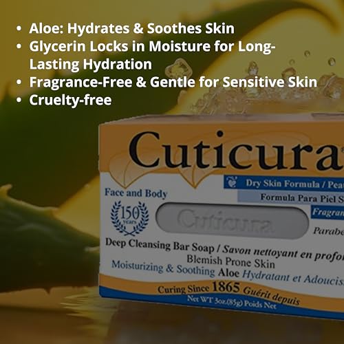 Deep Cleansing Face and Body Soap Bar - Dry Skin Formula, 3 oz Pack of 6 - Gentle & Hydrating