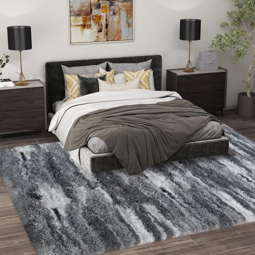 8' x 10' Large Washable Shag Rug - Abstract Grey Modern Area Rug