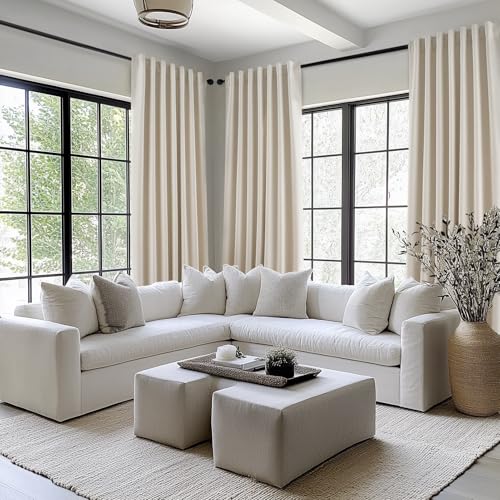 Beige Blackout Curtain Set 52W x 96L - Pack of 2, Floor to Ceiling, Insulated Boho Linen Look
