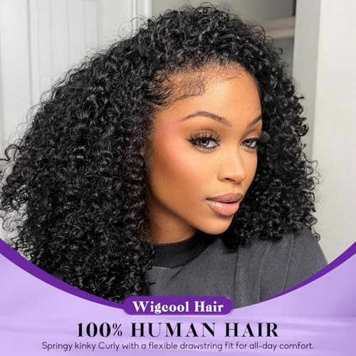 Lace Wigs 17/18 Inch Transparent Lace Human Hair Half Wig 3-in-1 Kinky Curly Flip Over with Drawstring