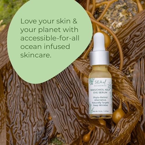 Plant-Based Eye Serum with Bakuchiol & Kelp - Natural Anti-Aging & Brightening, Vegan, 0.5 oz