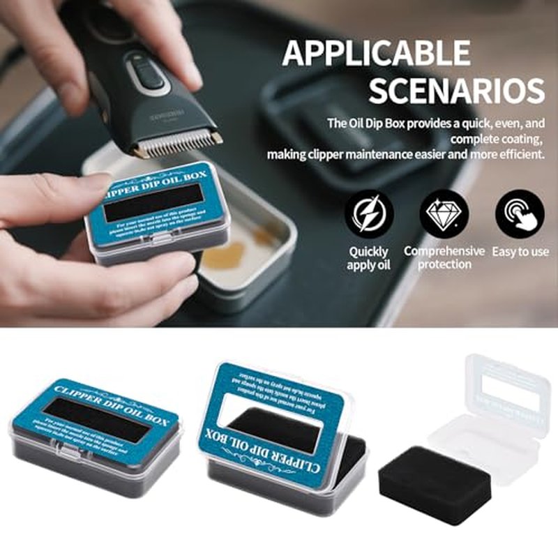 2PCS Premium Hair Clipper Blade Lubricating Oil for Clippers, with Oil Dip Box and Barber Clipper Brush