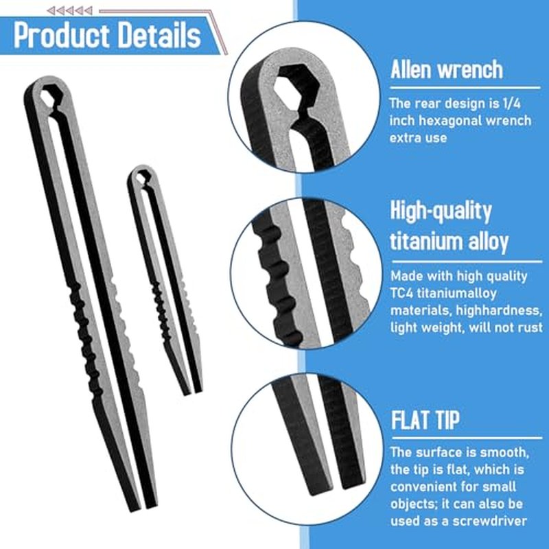 2Pcs Mini Titanium Travel Tweezers, EDC Tool Gadget Pick Up Tweezers (Black)