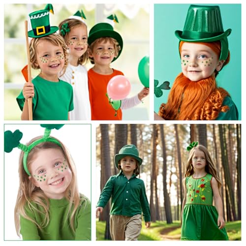 St Patricks Day Accessories, Green Shamrock Temporary Face Glitter Freckles Tattoos,St Patty's Green Face Tattoos Sparkle Glitter Makeup,Saint Patrick's Day Outfit for Women,6 PCS