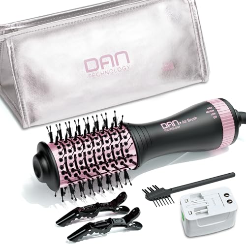 DAN Dual Voltage Hair Dryer Brush - Black 4-in-1 Travel Styling Tool