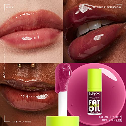 NYX PROFESSIONAL MAKEUP Fat Oil Lip Drip, Moisturizing Lip Oil Gloss, Vegan Tinted Formula, Up to 12 HR Hydration - That's Chic (Deep Berry)