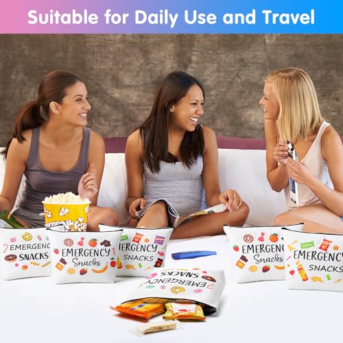 Reginary 12 Pcs Emergency Snack Bags Bulk Food Makeup Bag Foodie Zipper Cosmetic Pouch Reusable Emergency Snack Pouch for Women Girls Trip Gifts Favors School Work Travel Organizer