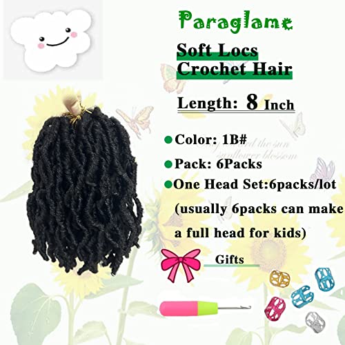 8 Inch Faux Locs Crochet Hair - Soft Locs for Kids & Women, 6 Packs, Variation of 8 Inch (Pack of 6) / 1B Soft Locs