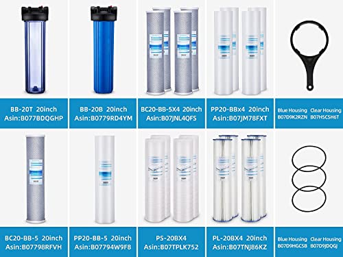 Geekpure 20 Inch Carbon Block Whole House Water Filter - 5 Micron, 4 Pack
