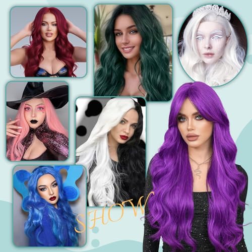 YESEGO Halloween Long Red Wigs for Women 26 Inch Curly Wavy Middle Part Body Wavy Wig Natural Looking Synthetic Heat Resistant Fiber Wig for Daily Party Cosplay Use, Red